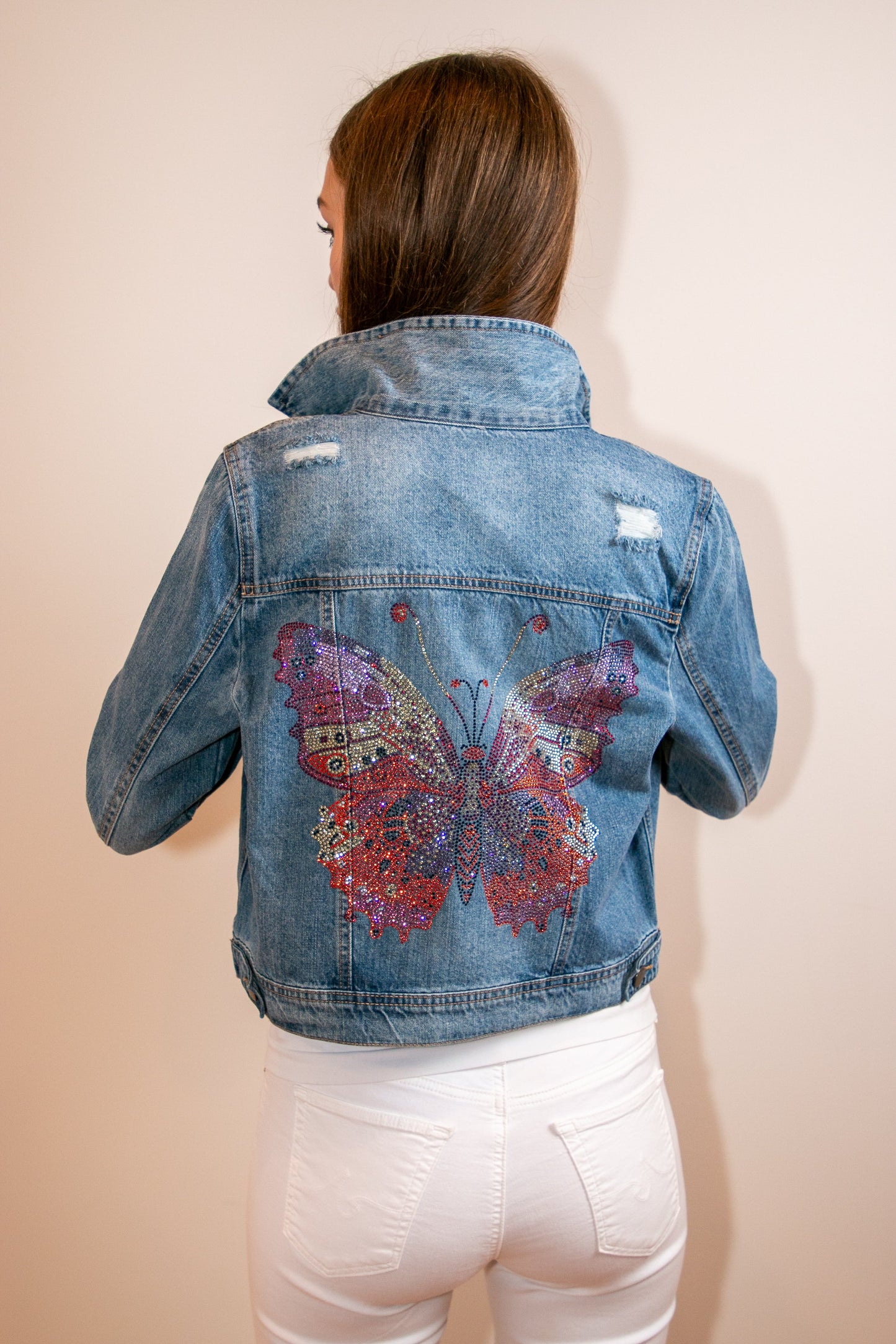 Jacket, Blue Denim, Butterflies