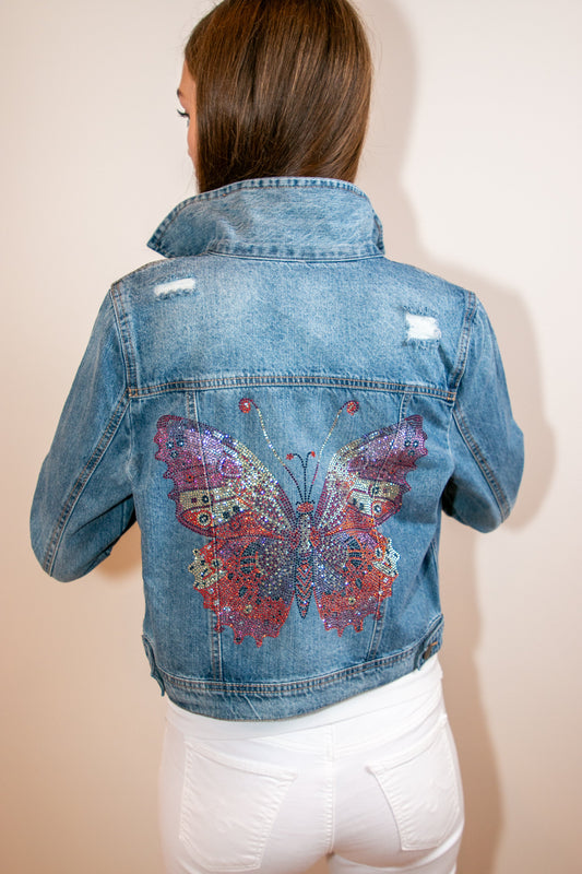 Jacket, Blue Denim, Butterflies