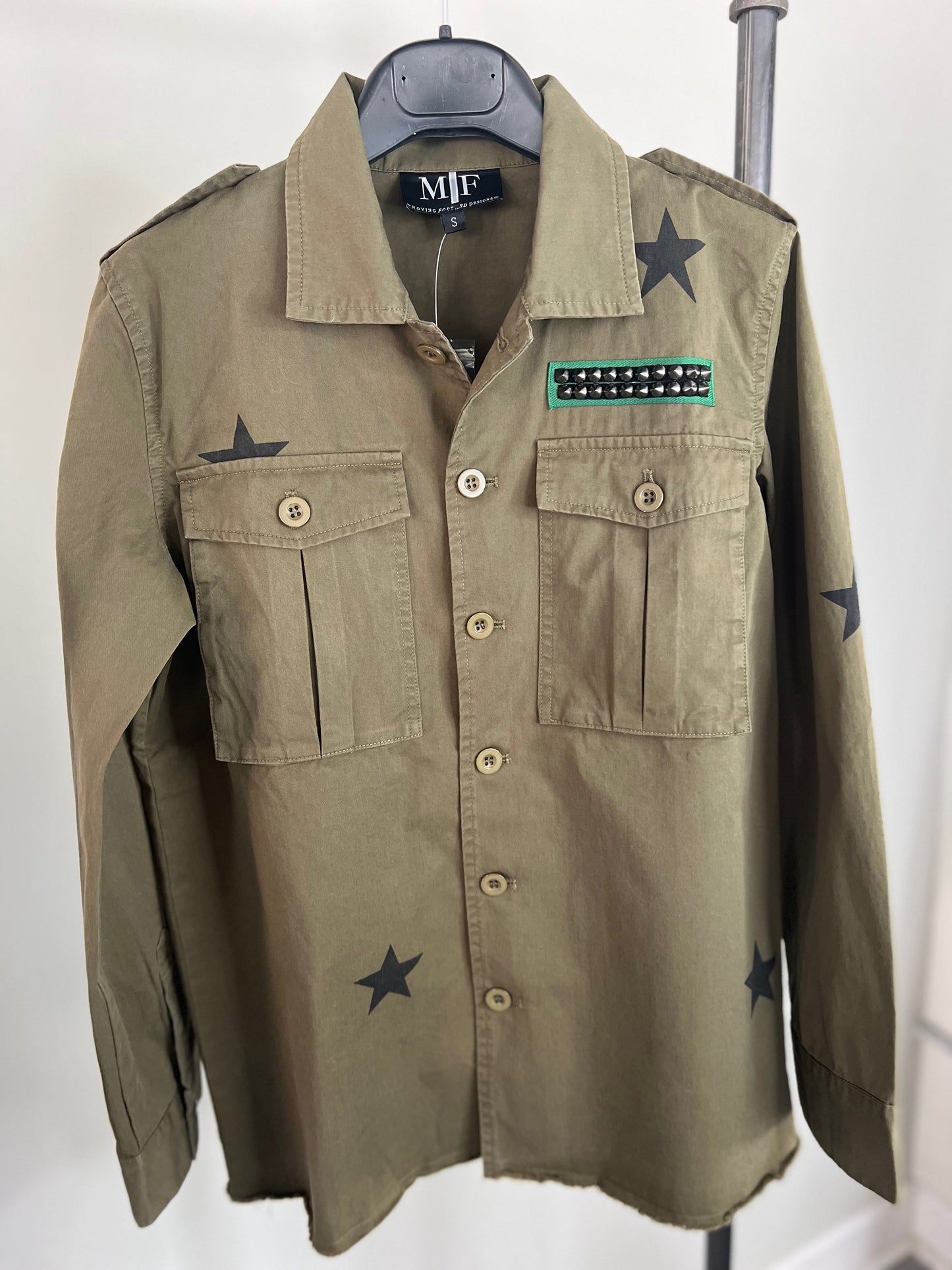 Love & Gold Stars Army Green Shacket