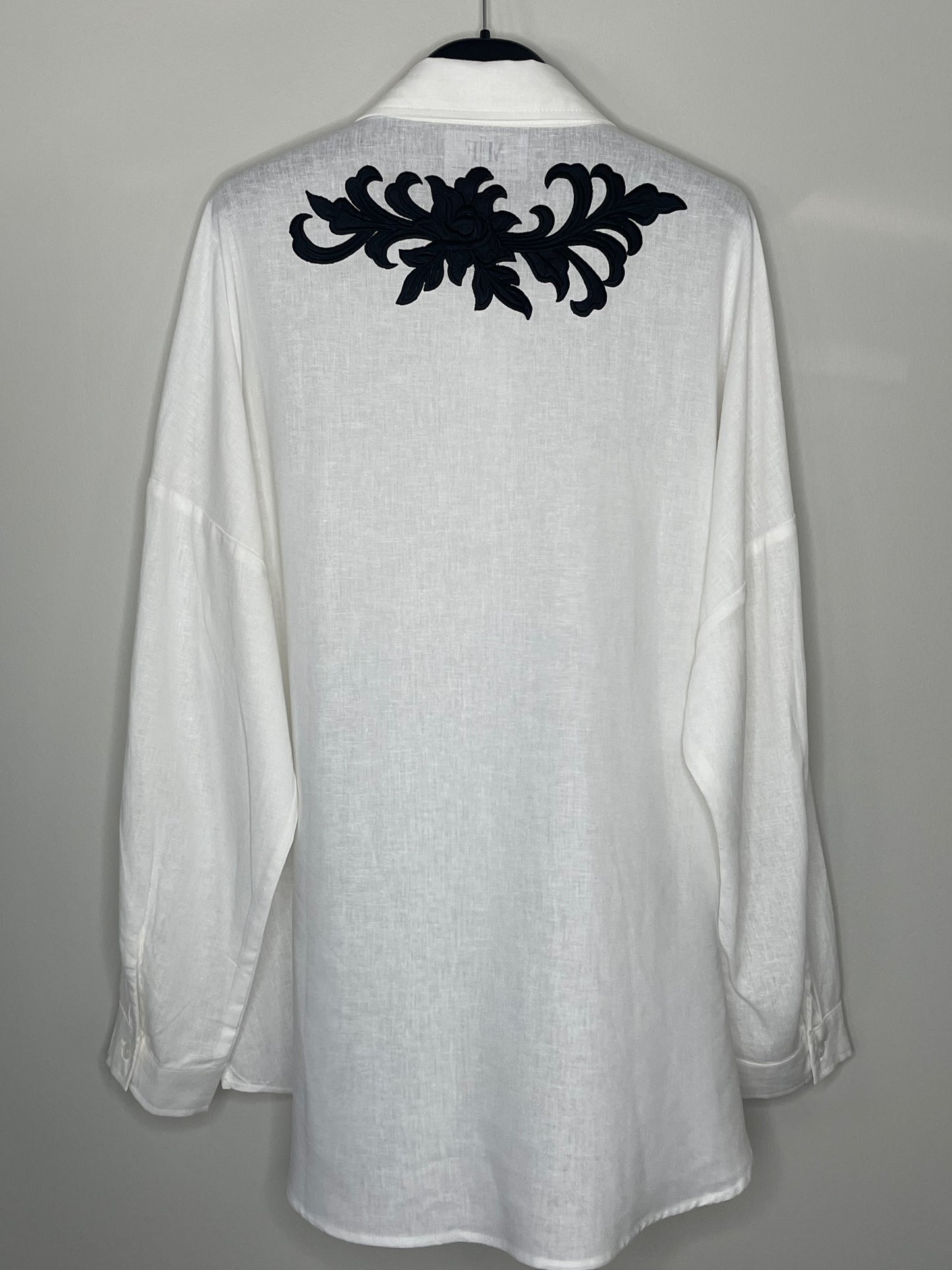 Black Embroidered Detail Linen Shirt