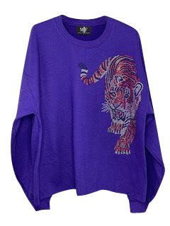 Game Day Sweatshirt, Crewneck Purple, Walking Tiger