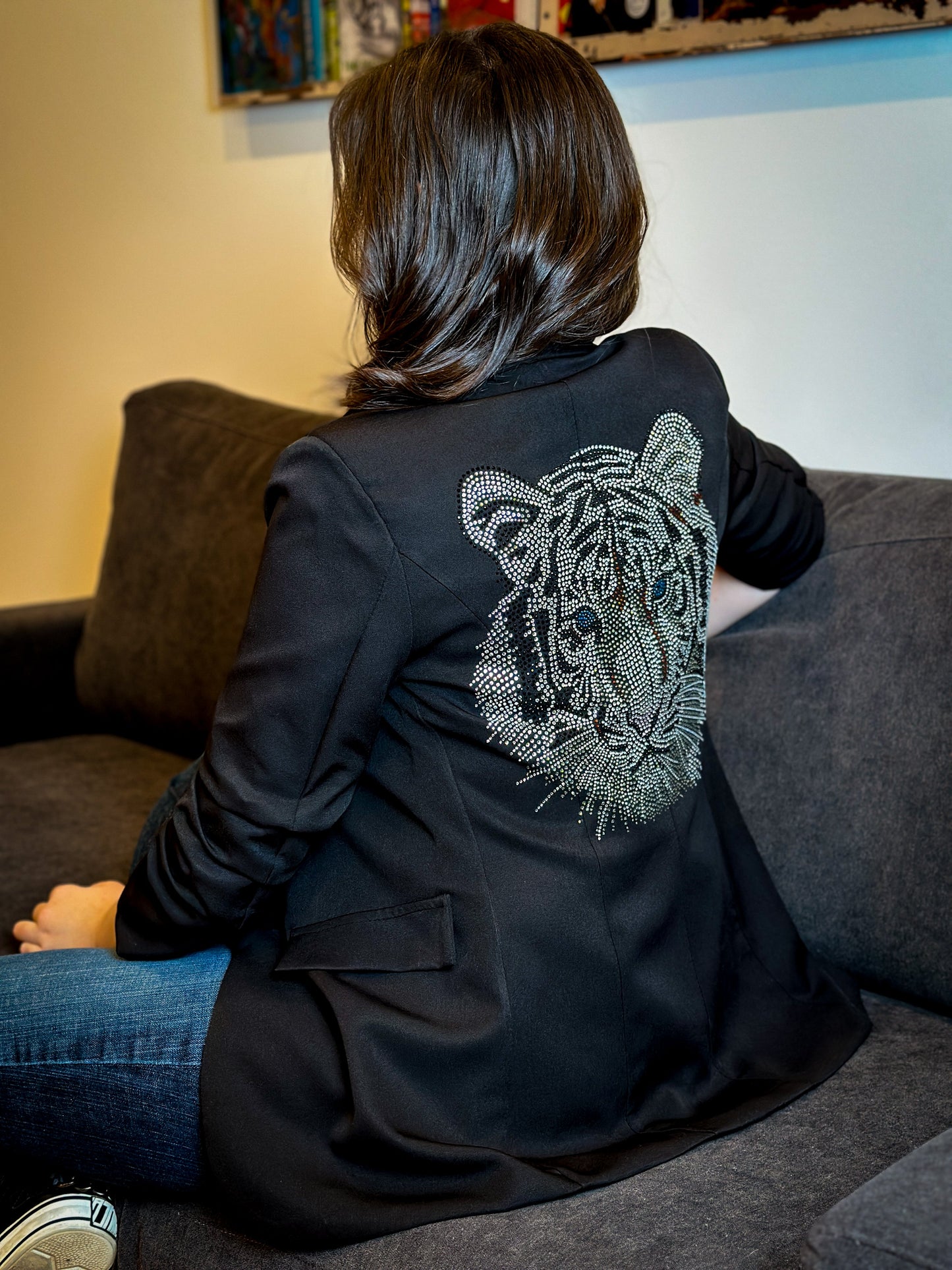 Blazer, Ruched Black, Silver Tiger Face