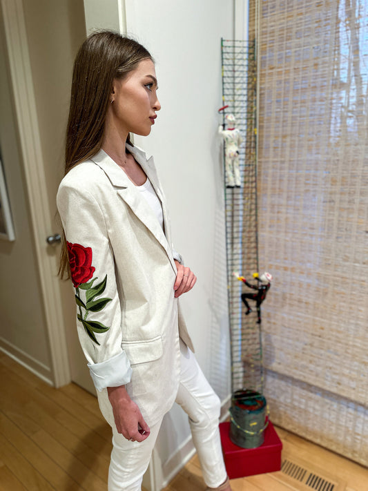 Blazer, Linen Natural, Rose Sleeve