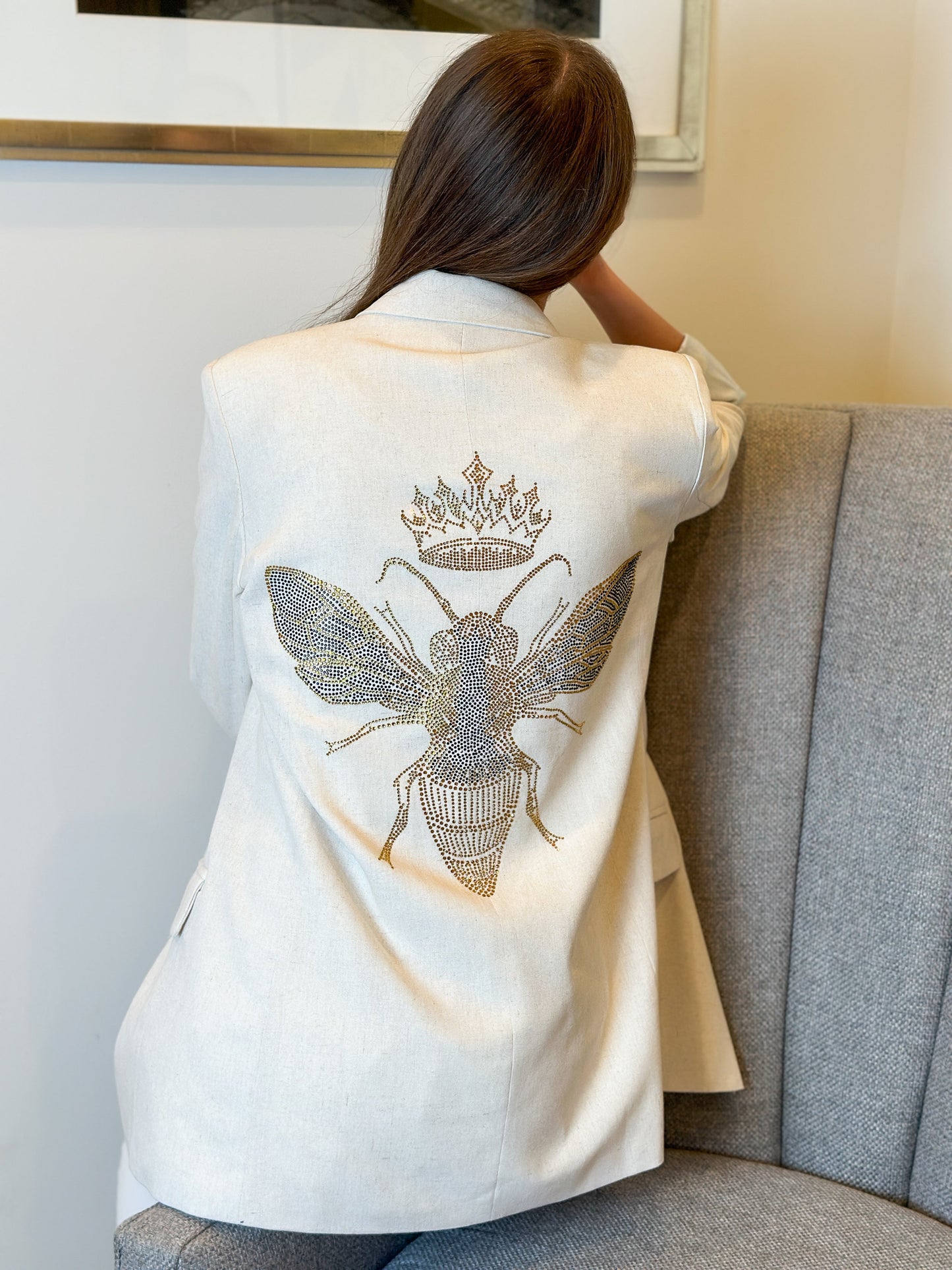 Blazer, Linen Natural, Gold Queen Bee