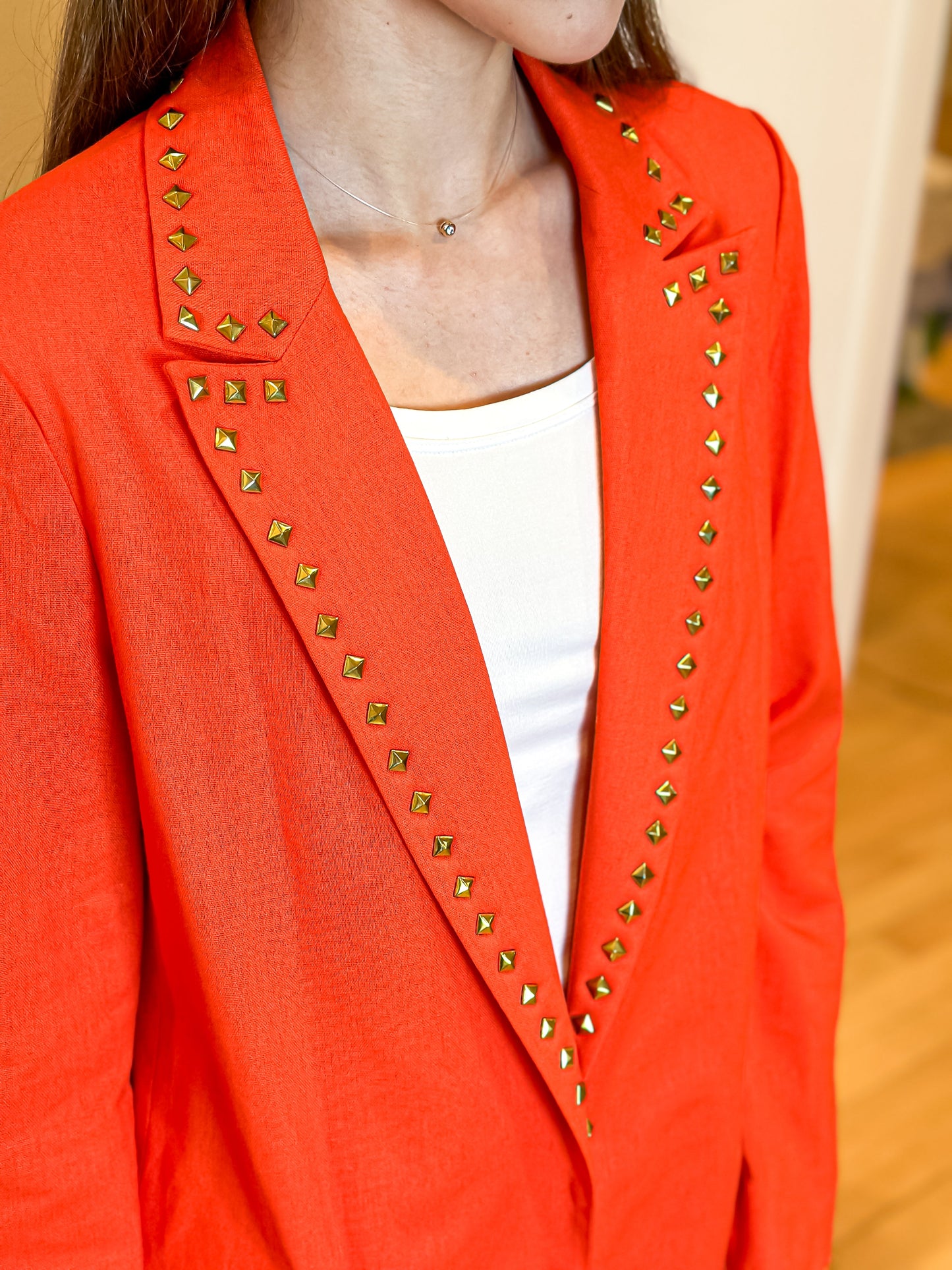 Blazer, Linen Orange, Gold Studs