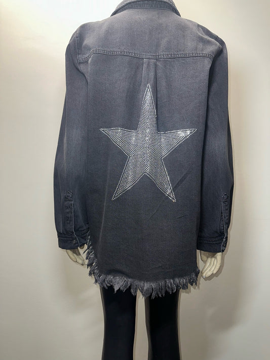 Shirt, Black Denim w/ Raw Hem, Silver Star