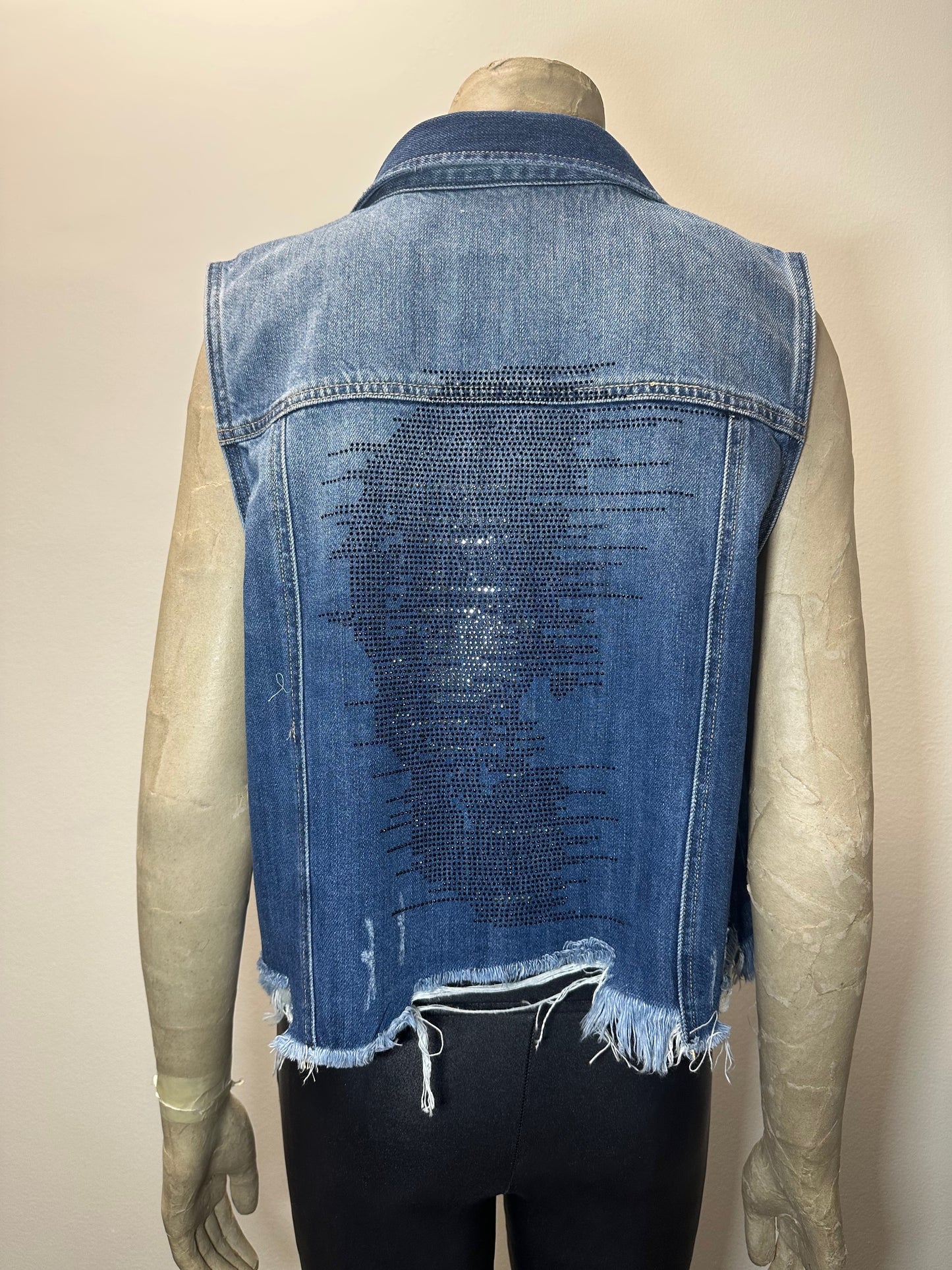 Vest, Denim, Black Faded Skull