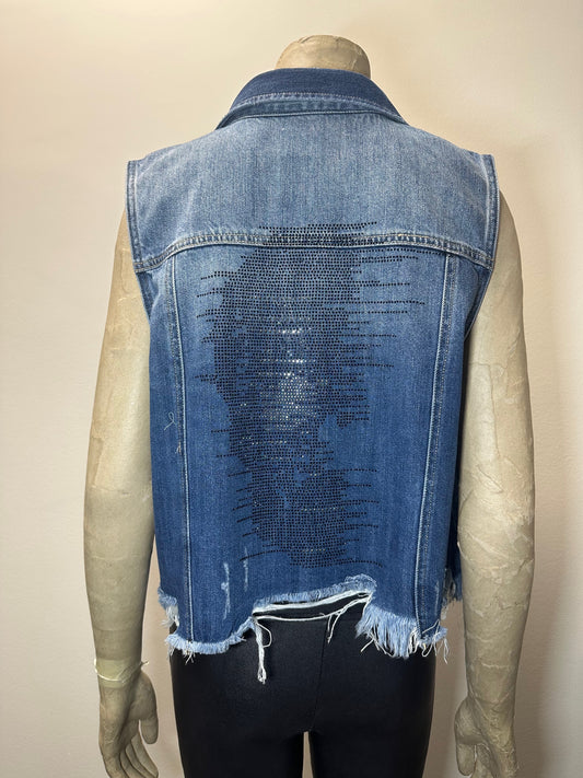 Vest, Denim, Black Faded Skull