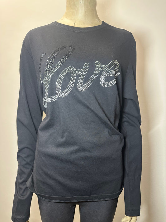 T-Shirt, Long Sleeve Black, Love Script