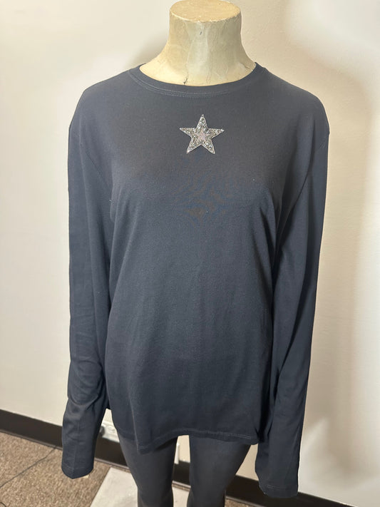 T-Shirt, Long Sleeve Black, Gunmetal Star