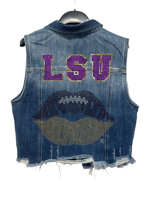 Game Day Vest, Denim, LSU Lips