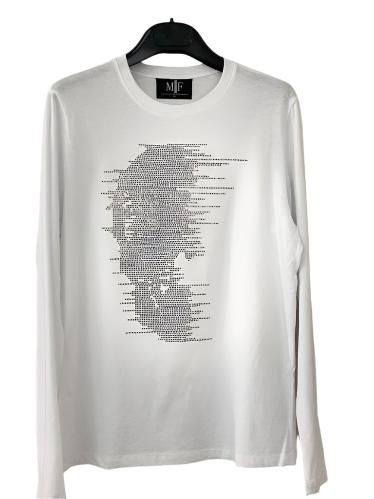 T-Shirt, Long Sleeve White, Silver Faded Skull