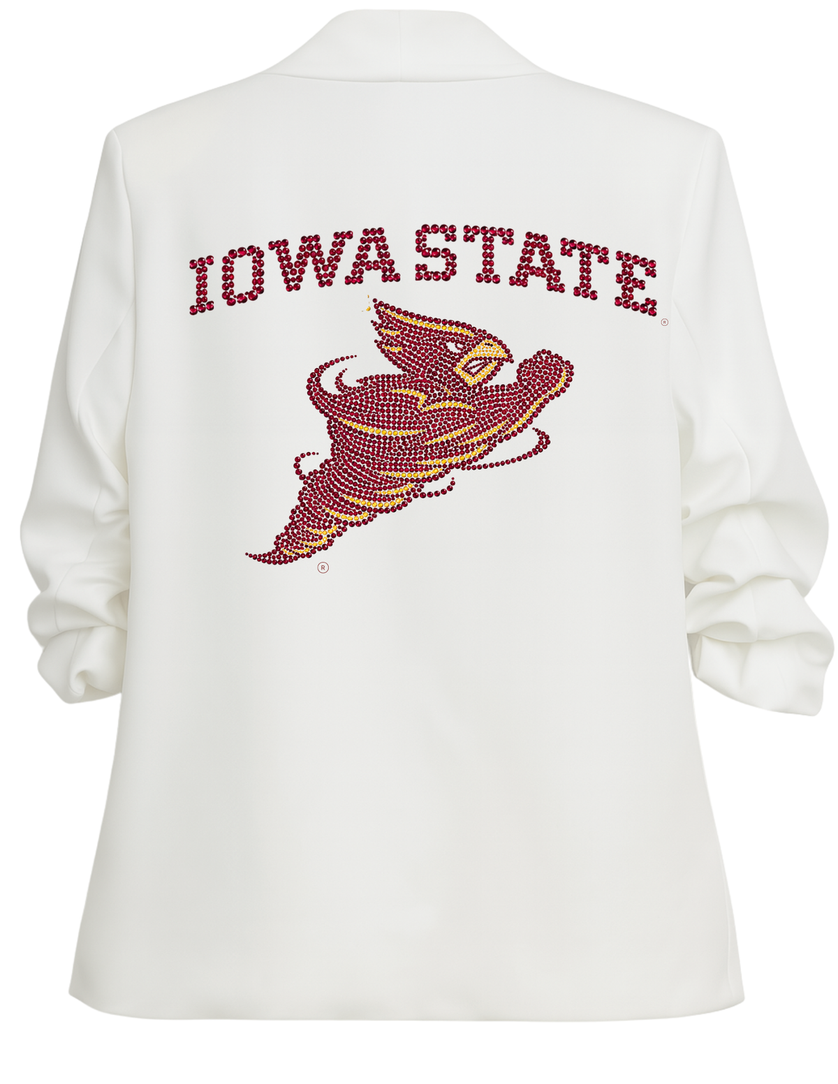 Iowa State Cy the Cardinal White Blazer w/ Ruched Sleeve