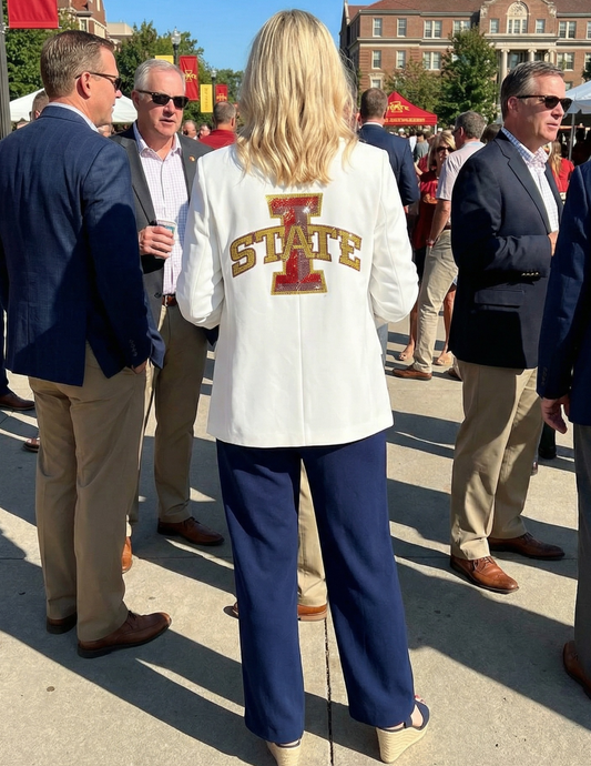 Iowa State Large I State White Ruched Sleeve Blazer