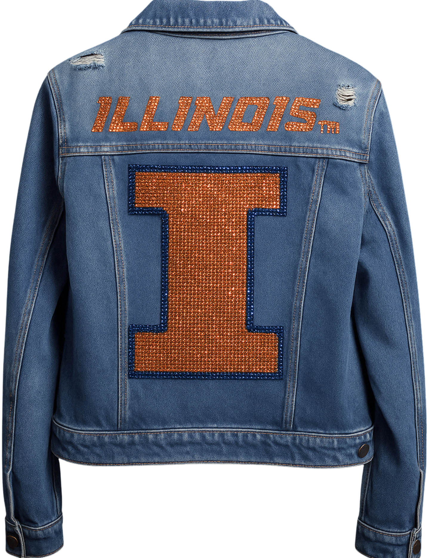 Game Day Jacket, Denim, University Of Illinois Orange Fighting Illini Block I