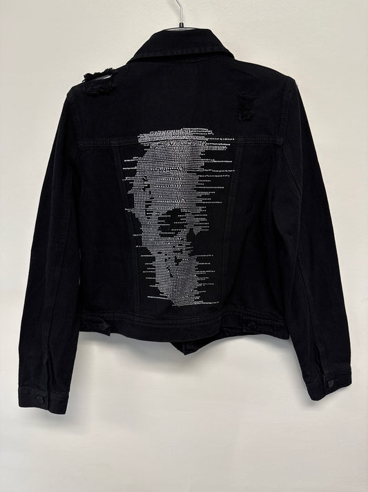 Jacket, Black Denim, Silver Faded Skull