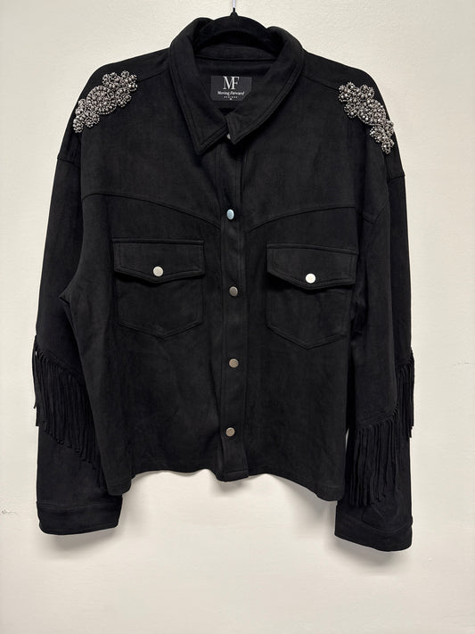 Jacket, Suede Fringe Black, Shoulder Medallions