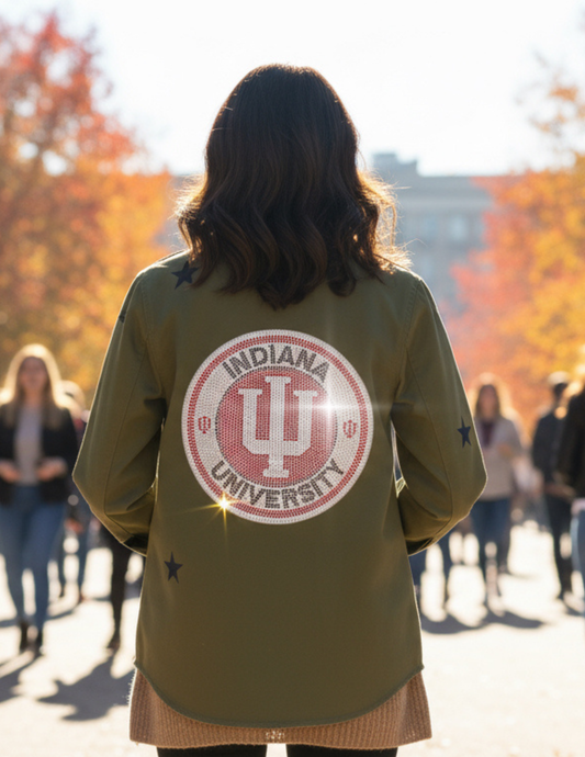 Indiana University Circle Emblem Army Green Shacket