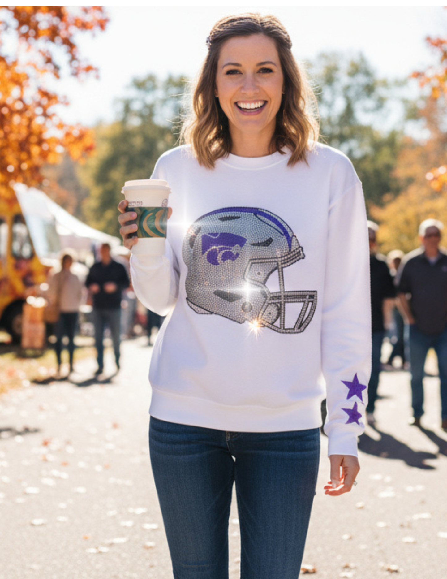 Game Day, White Sweatshirt, Kansas State Wildcats Helmet & Stars