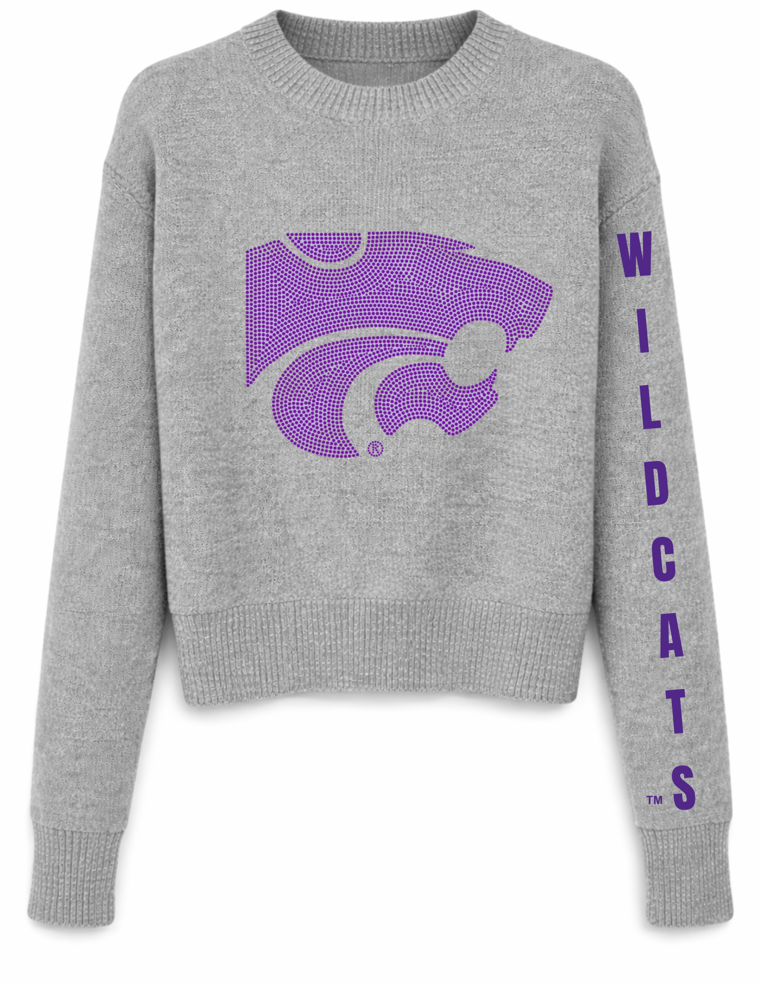 Kansas State Powercat & Wildcats Script  Gray Crewneck Sweater