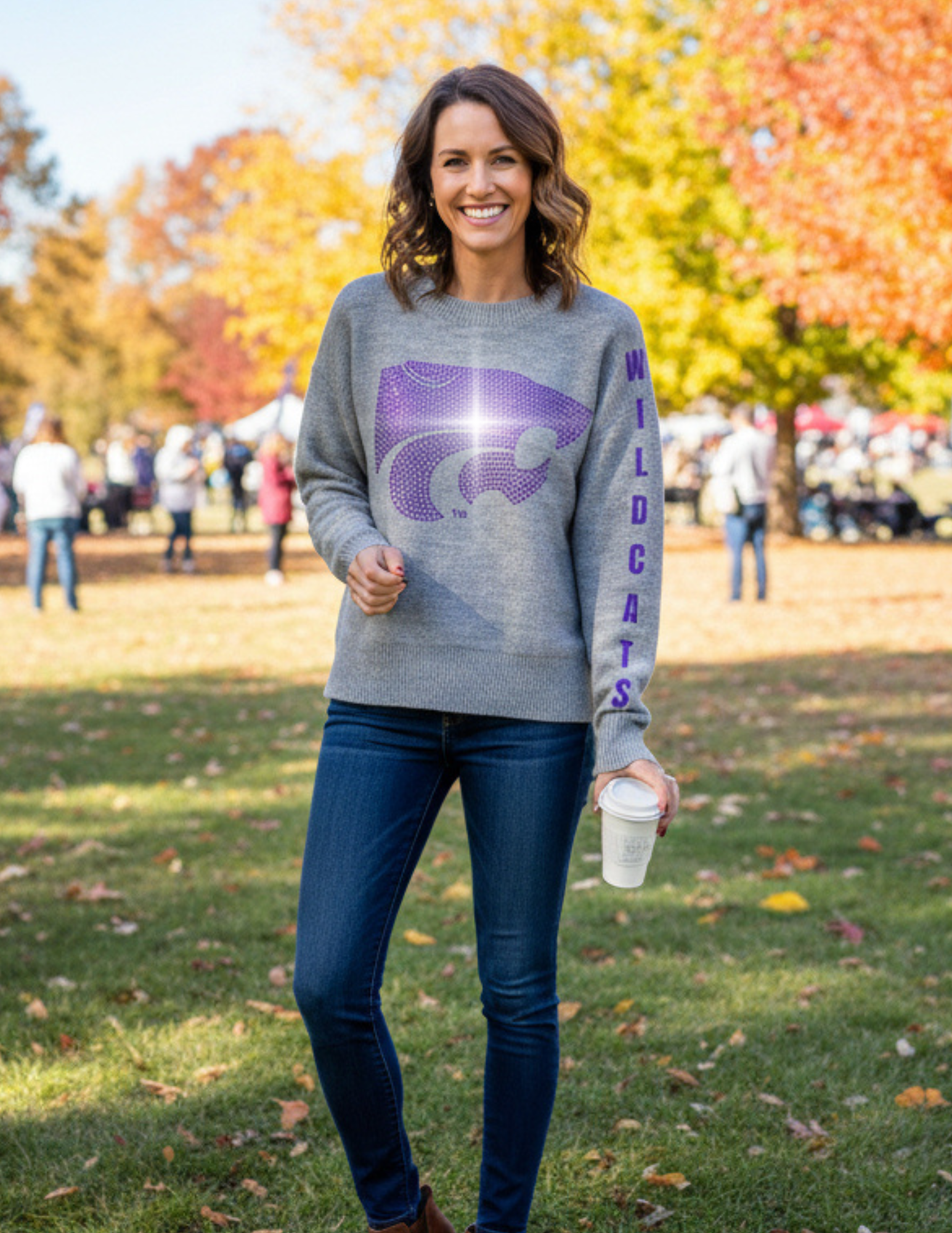 Kansas State Script & Wildcat Mascot Gray Crewneck Sweater