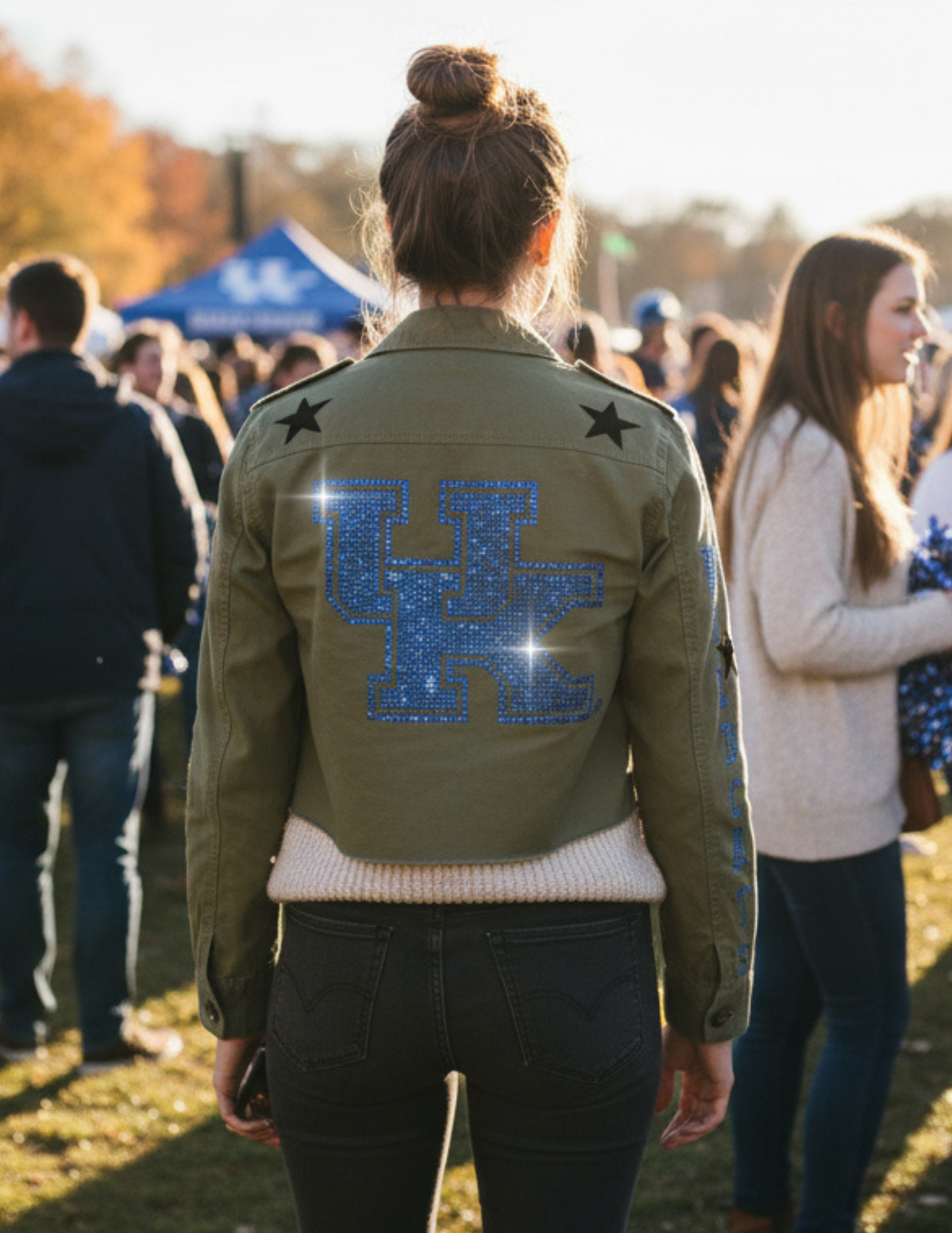 University of Kentucky Blue Interlocking UK Wildcats Army Green Shacket