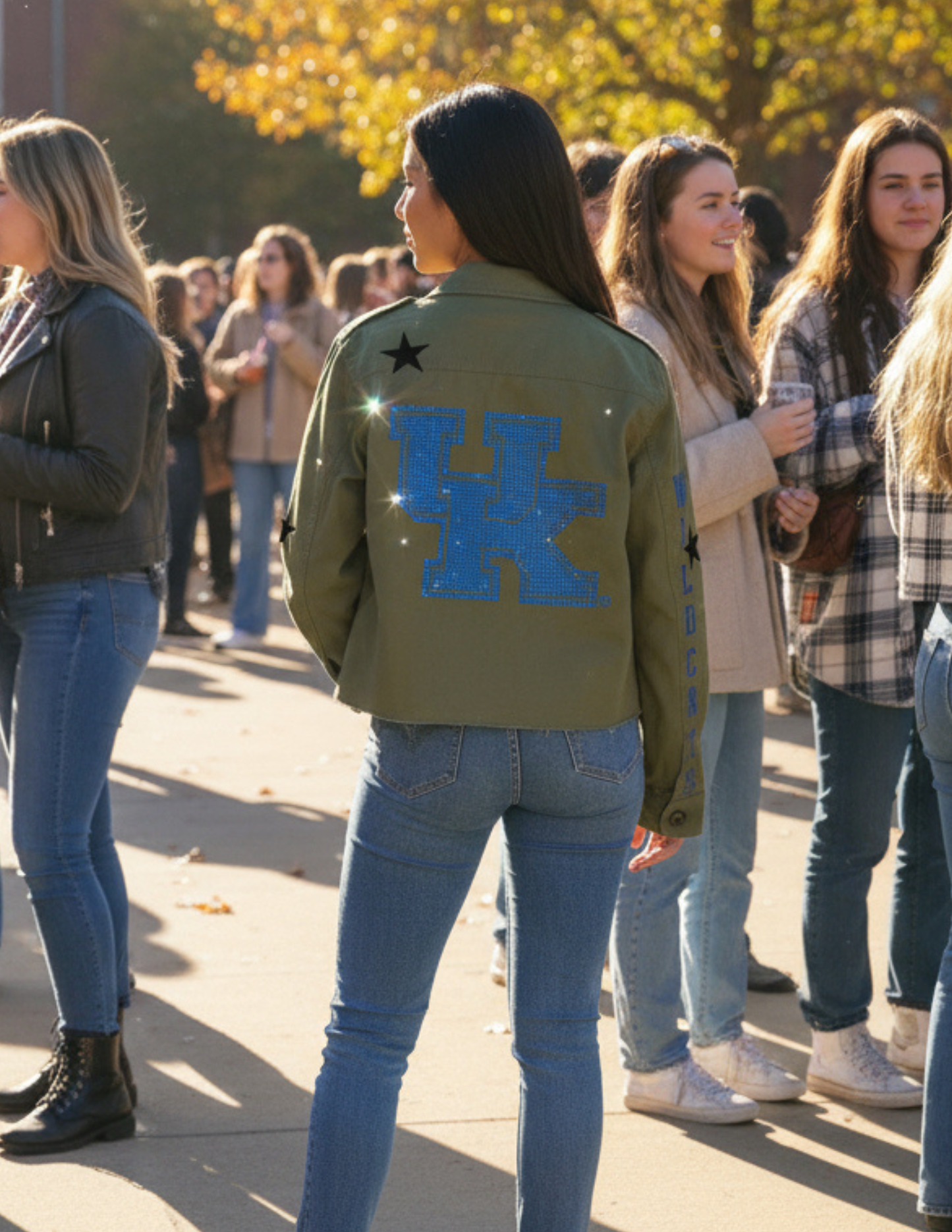 University of Kentucky Blue Interlocking UK Wildcats Army Green Shacket