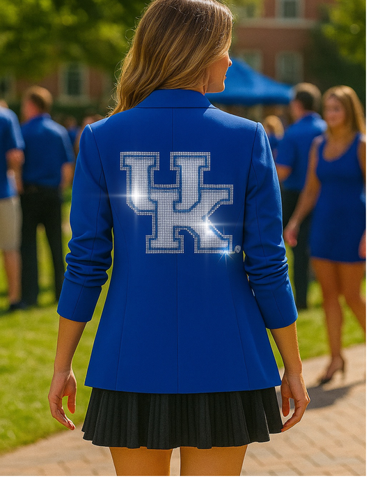 University of Kentucky White Interlocking UK Royal Blue Ruched Sleeve Blazer