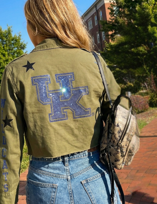 University of Kentucky Blue Interlocking UK Wildcats Army Green Shacket