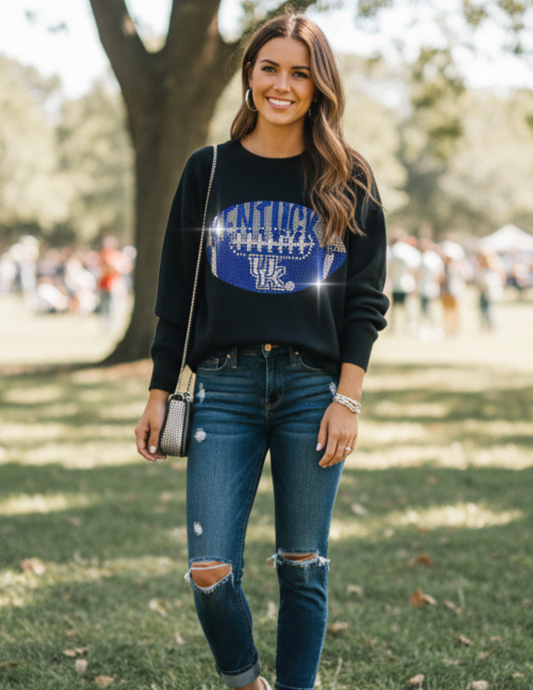 University of Kentucky Football Crewneck Black Sweater