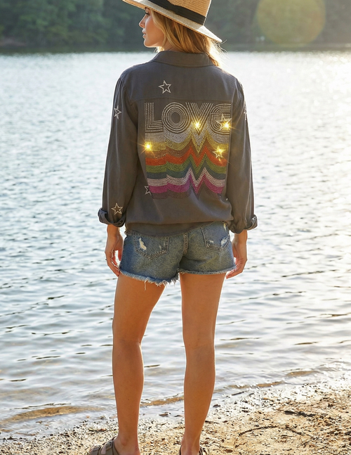 Embroidered Star Gray Love Repeater Shirt