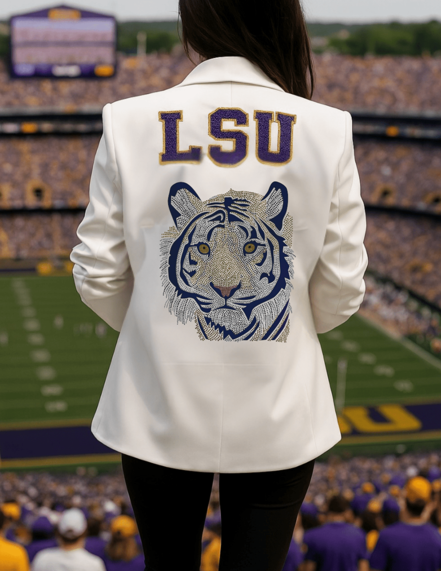 Game Day Blazer, Ruched White, Block LSU Tiger