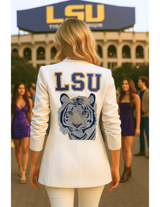 Game Day Blazer, Ruched White, Block LSU Tiger