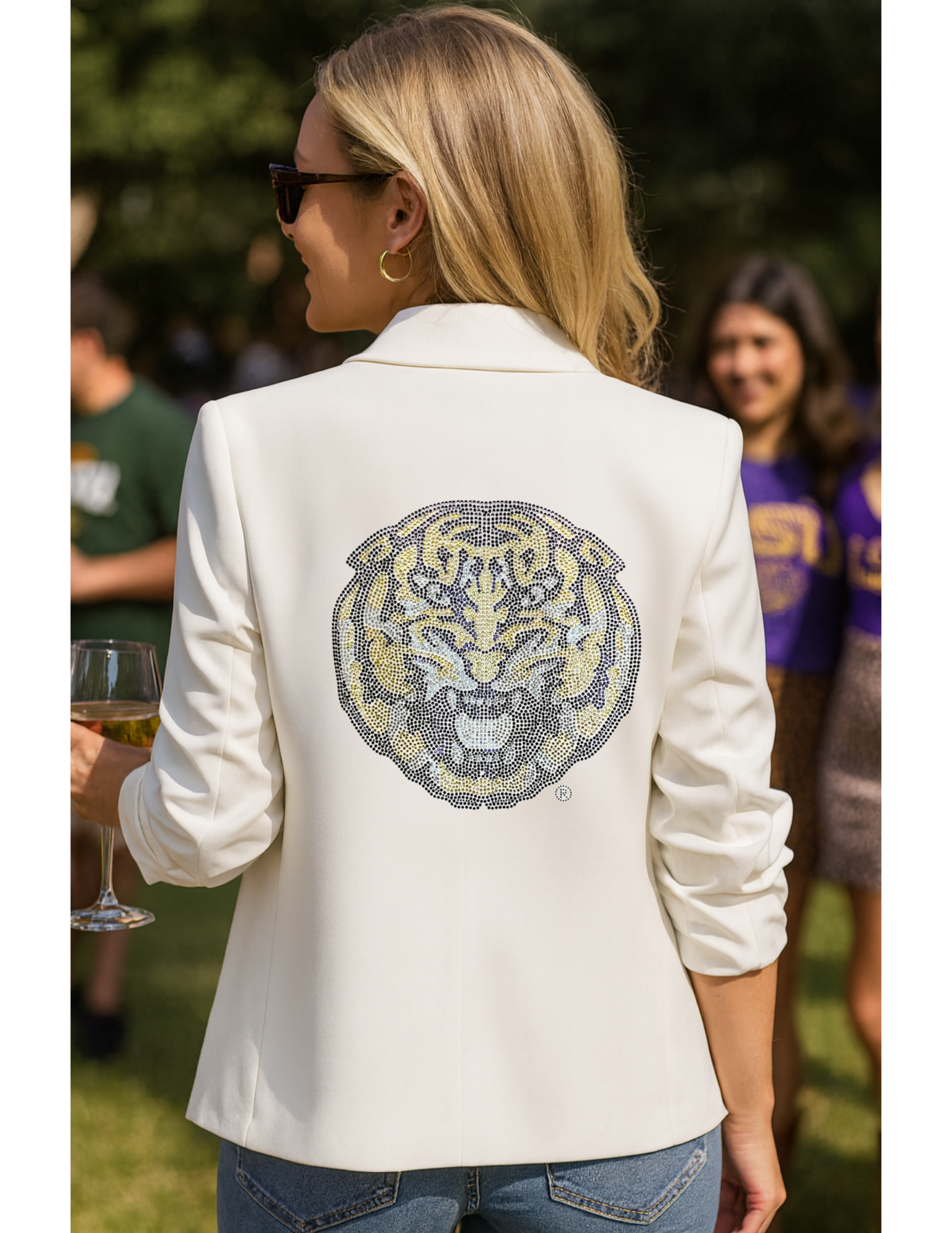 LSU Tiger Head White Ruched Blazer