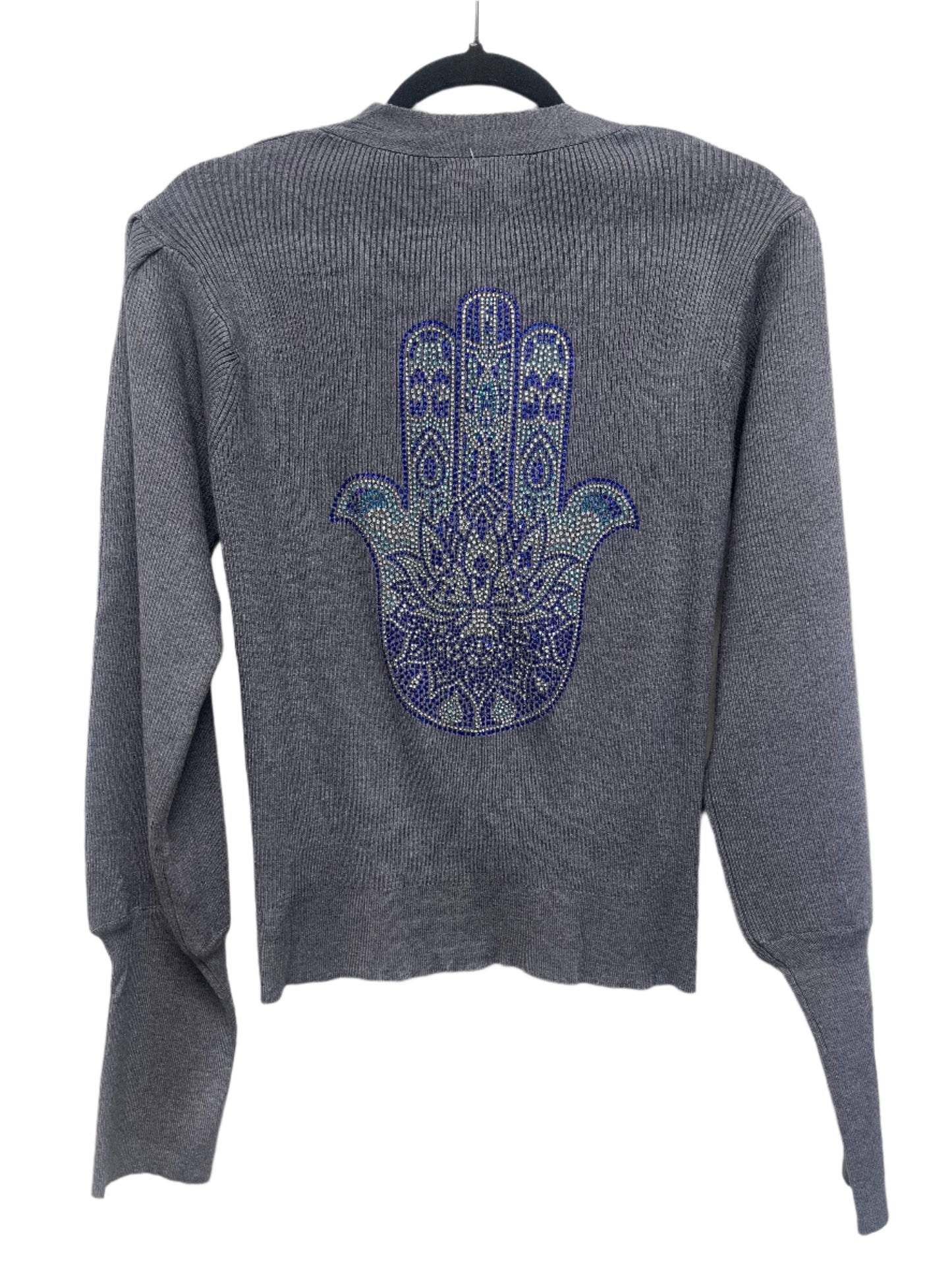 Blue Hamsa Gray Puff Cardigan