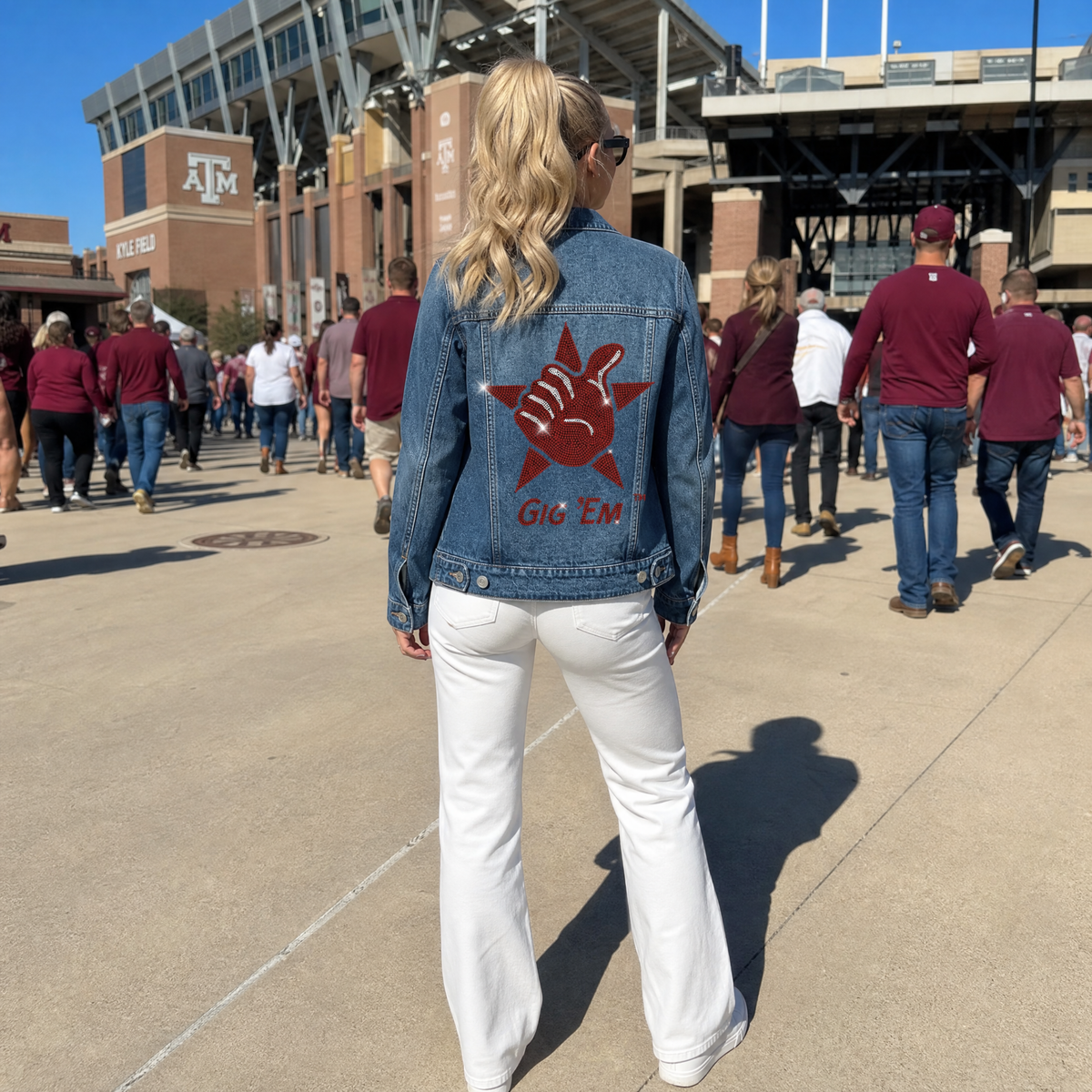 Texas A&M Gig Em Star Blue Denim Jacket by Moving Forward Designs