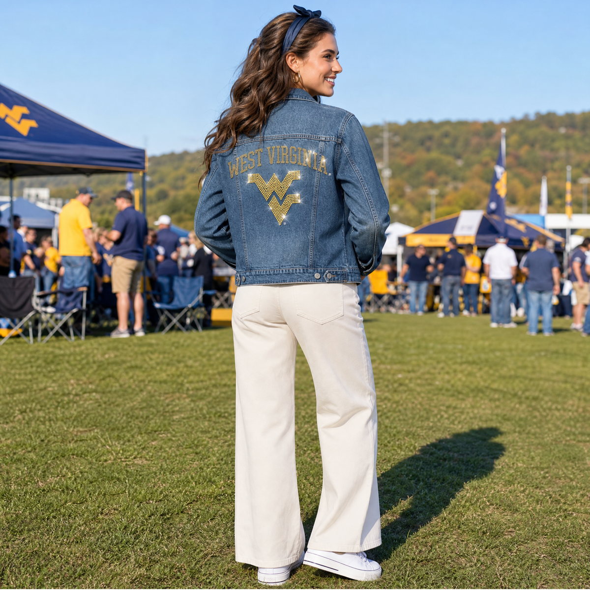 West Virginia Curve WV Blue Denim Jacket