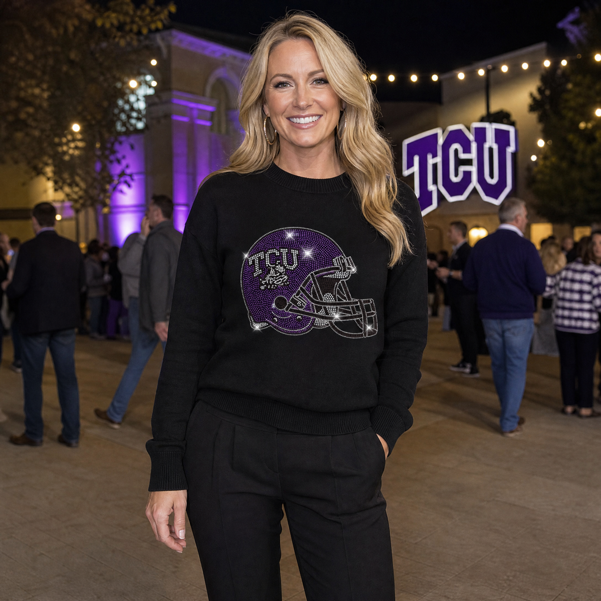TCU Helmet Black Crewneck Long Sleeve Sweater