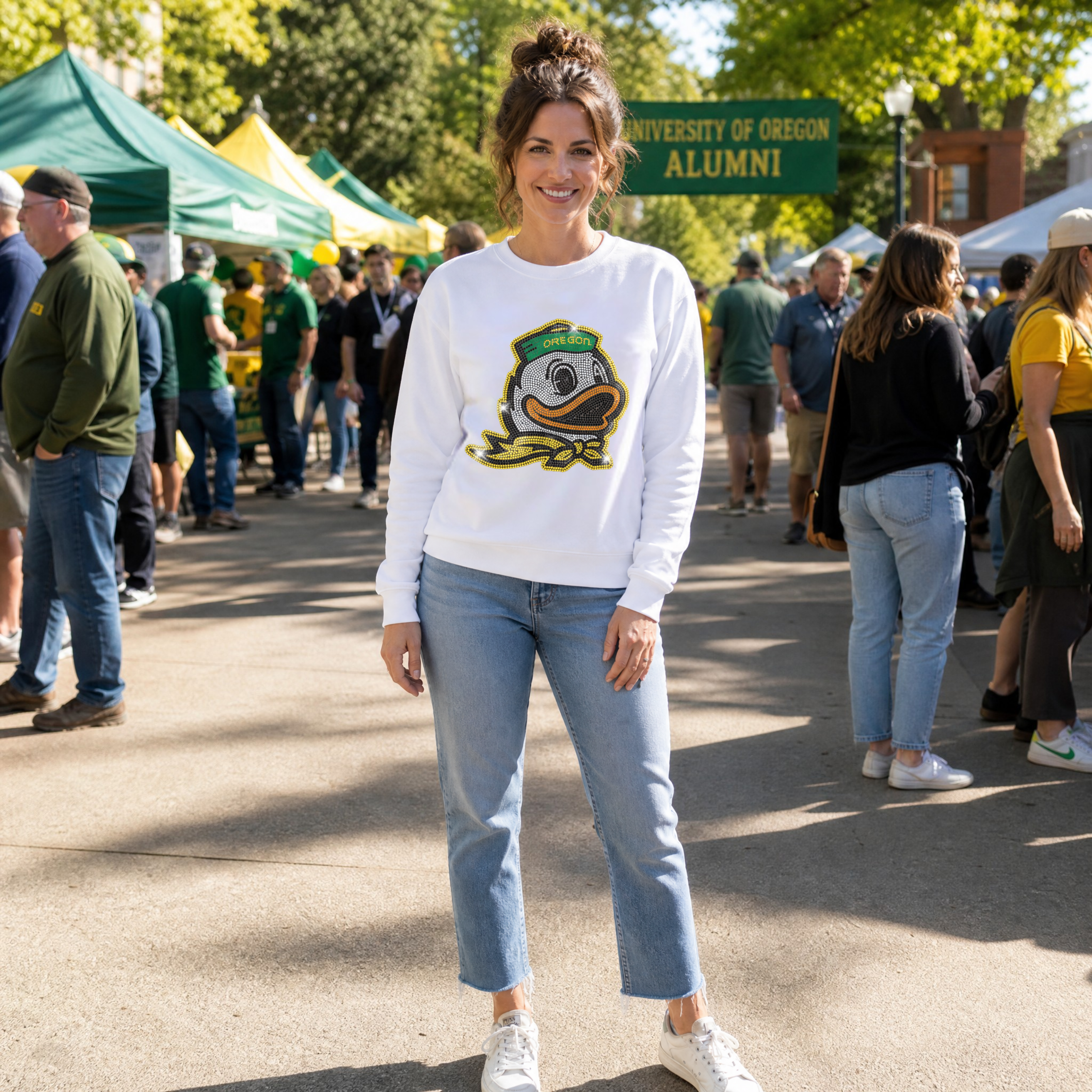 University Of Oregon Duck White Crewneck Sweatshirt