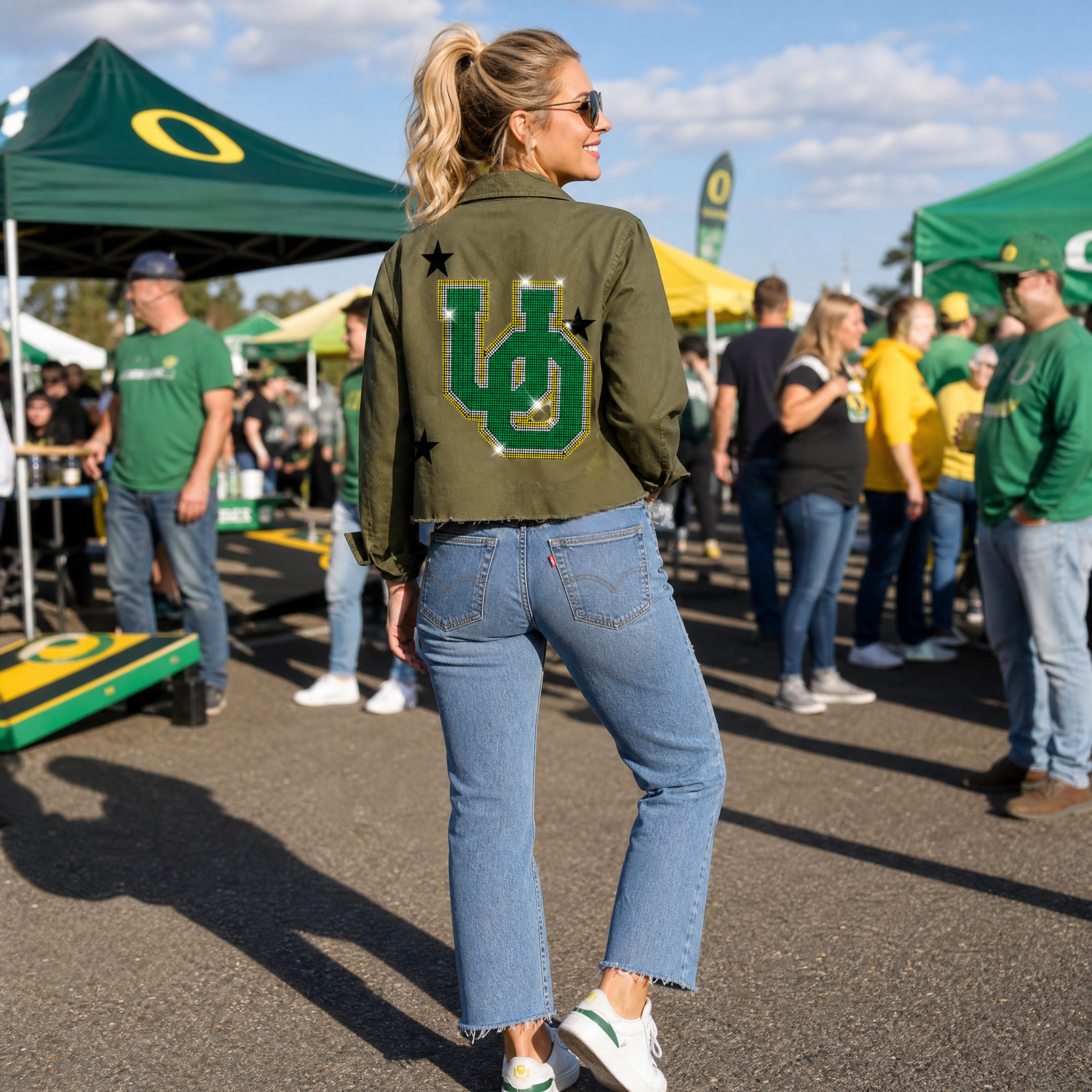 University Of Oregon Large Interlocking UO Army Green Shacket