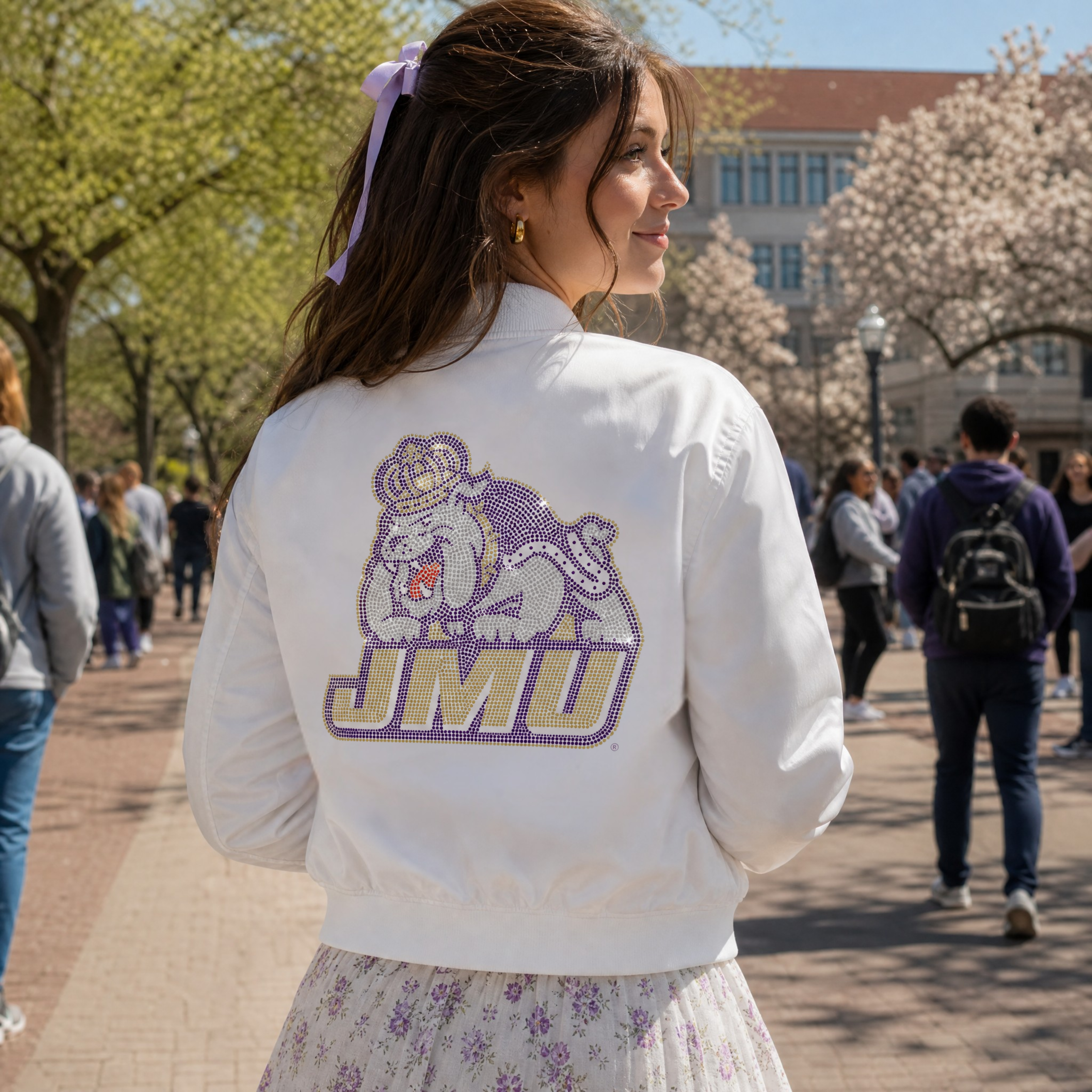 James Madison Bulldog JMU White Bomber Jacket