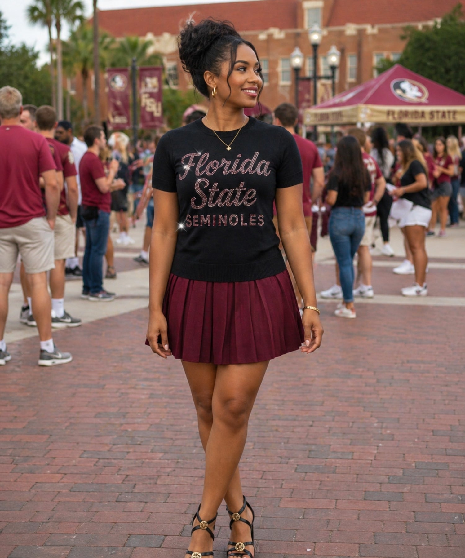 Florida State Seminoles Black Crewneck Short Sleeve Sweater