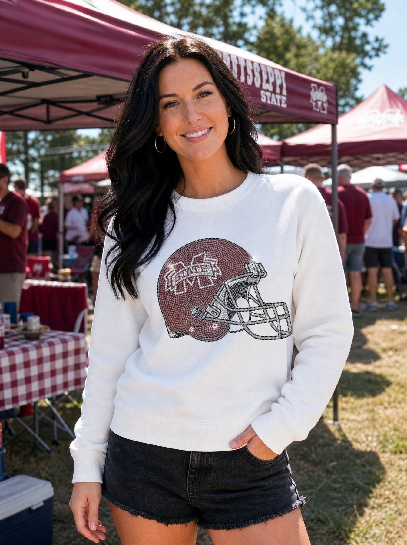 Mississippi State Helmet White Crewneck Sweatshirt