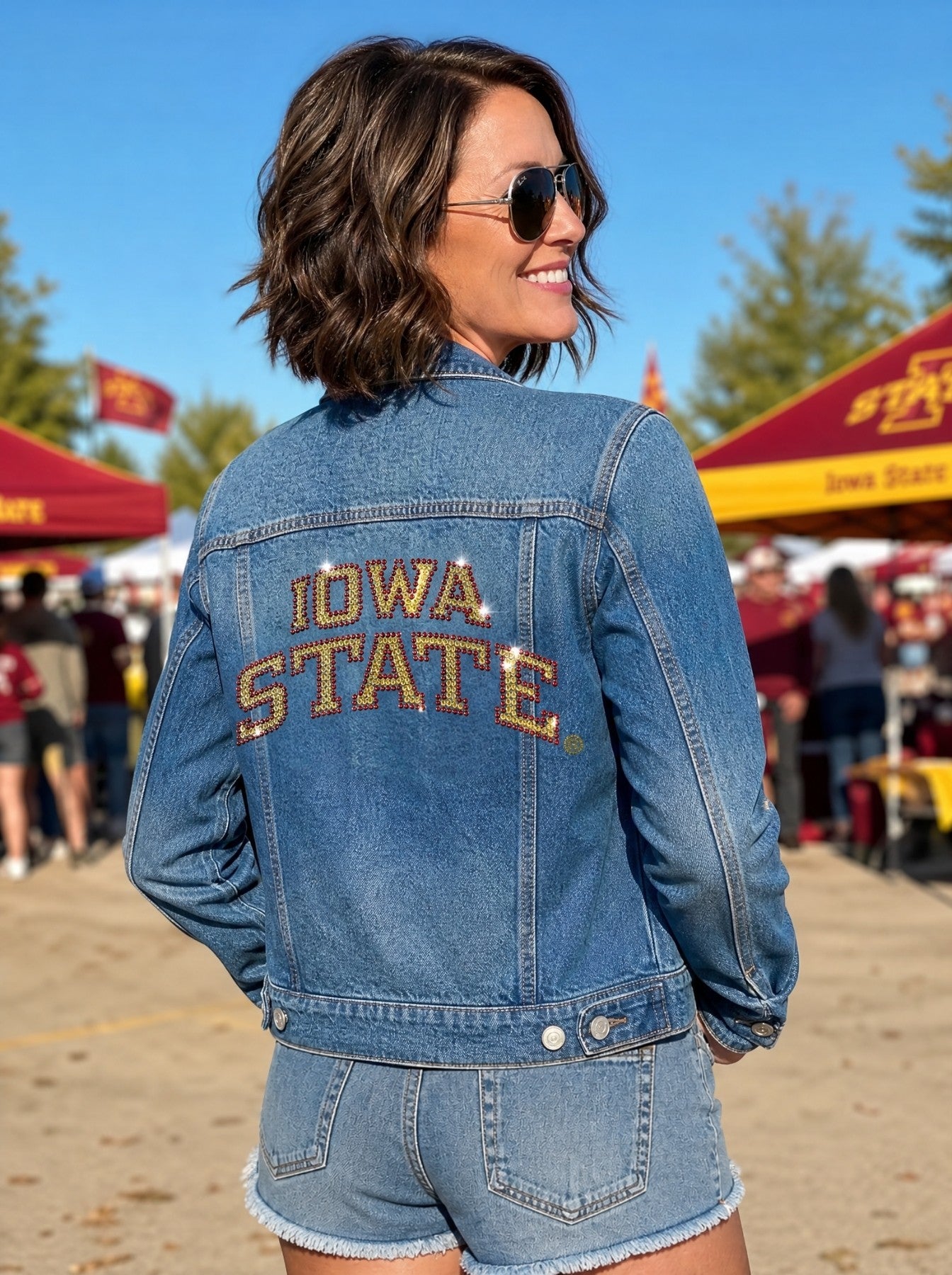 Iowa State Stacked & Curved Blue Denim Jacket