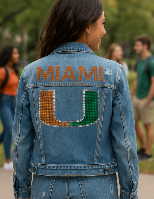 Game Day Denim Jacket, Medium Wash, University Of Miami Miami Script U