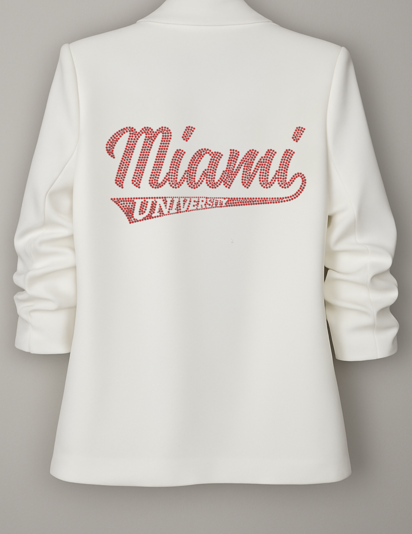 Game Day Blazer, White Ruched, Miami of Ohio Script