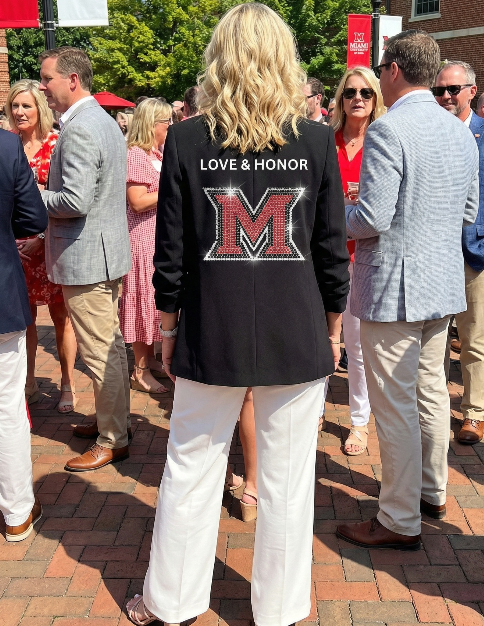 Miami of Ohio Love & Honor Beveled-M Black Ruched Sleeve Blazer