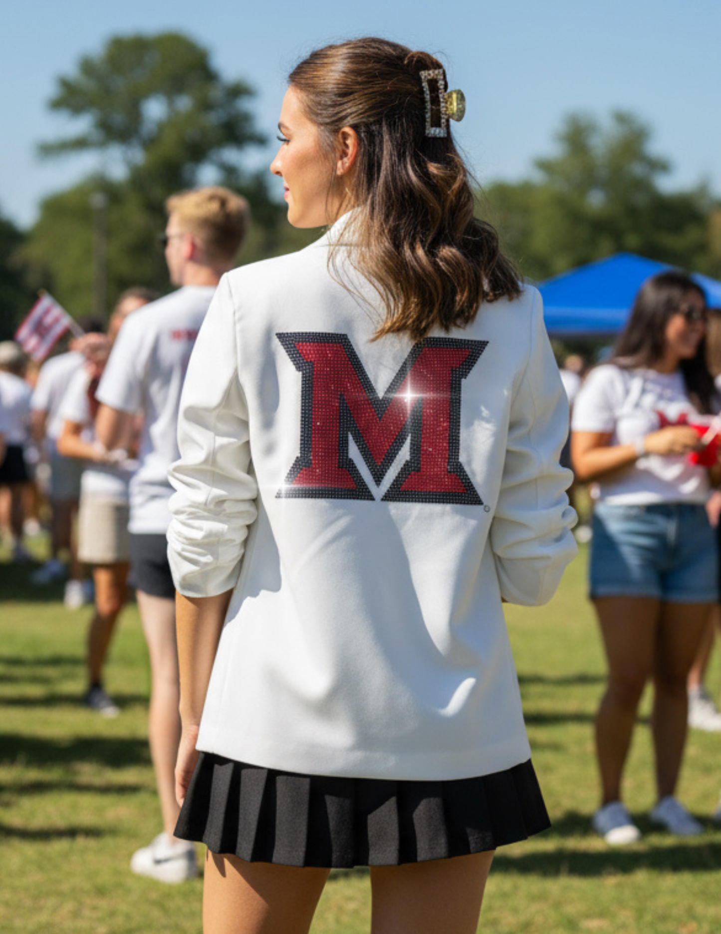 Game Day Blazer, White Ruched, Miami of Ohio M