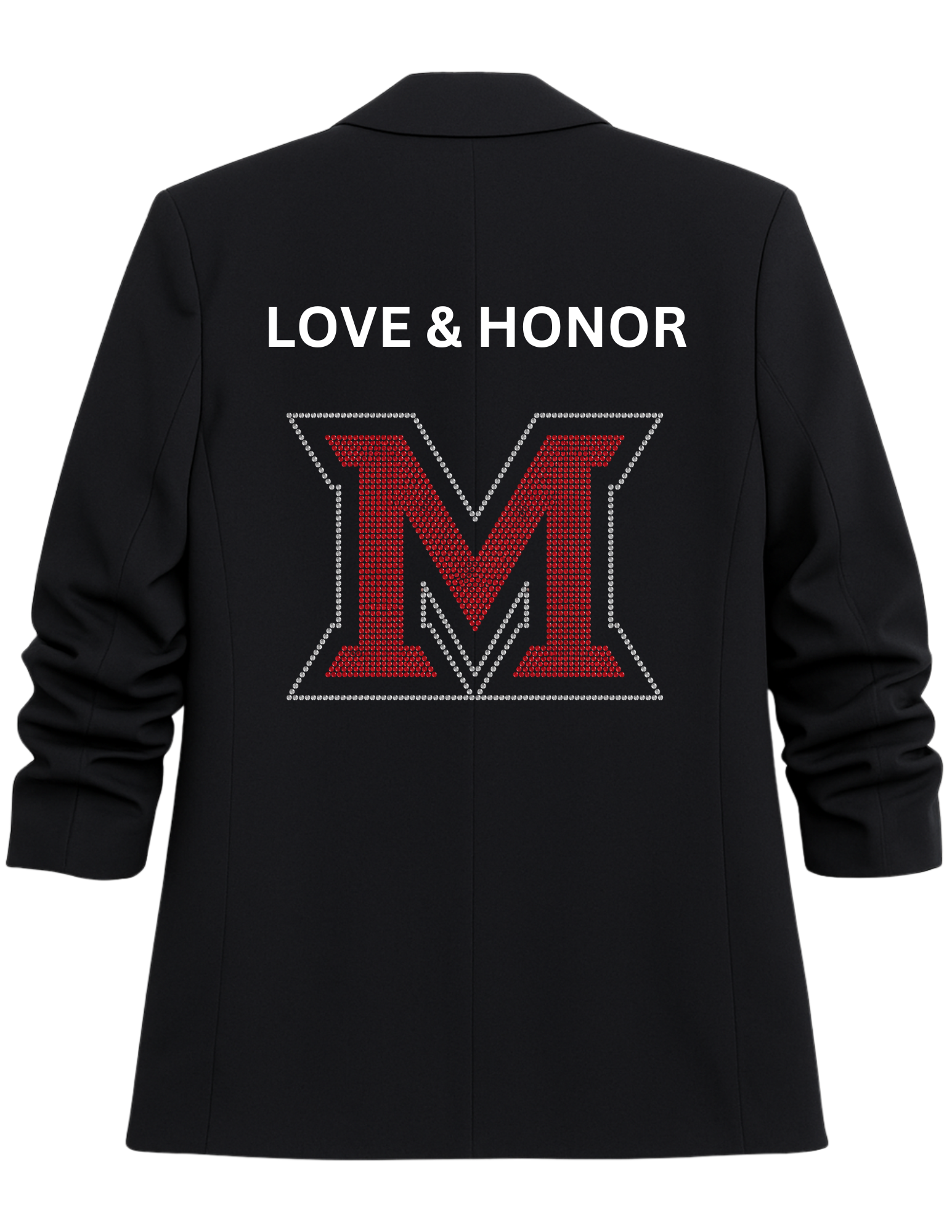 Miami of Ohio Love & Honor Beveled-M Black Ruched Sleeve Blazer
