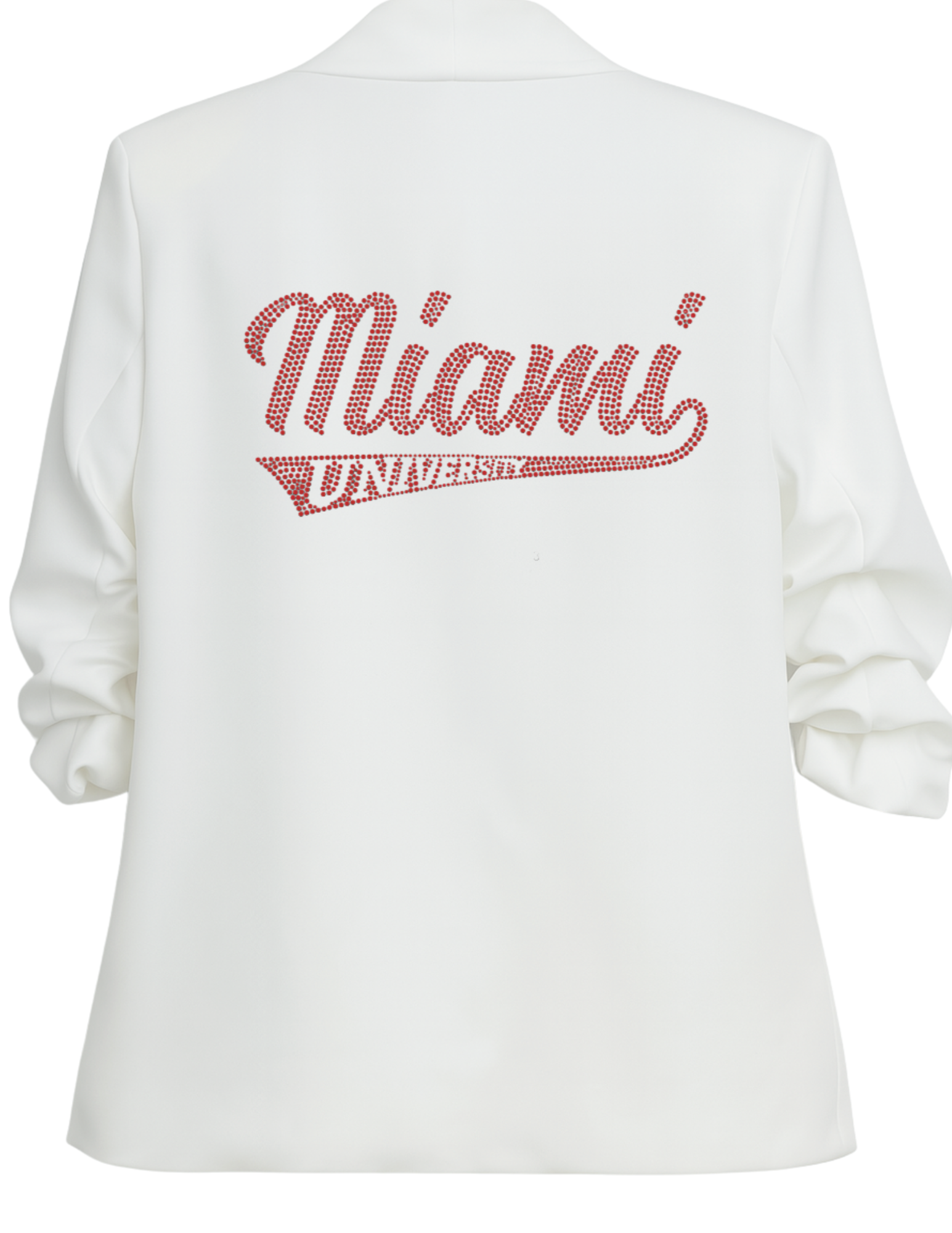 Miami of Ohio Script White Ruched Sleeve Blazer